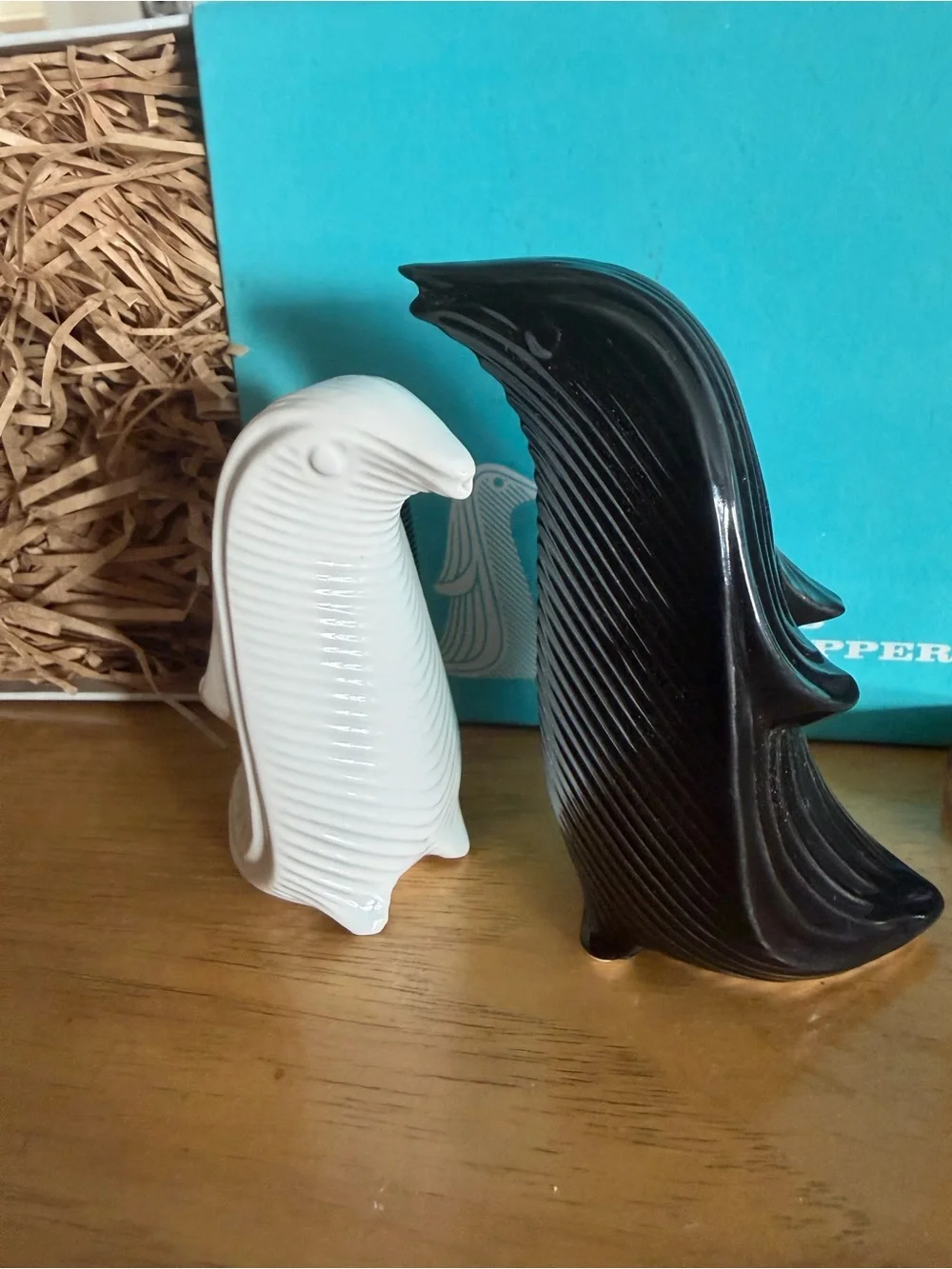 Jonathan Adler Turquoise Penguin Salt & Pepper Box with Black and White